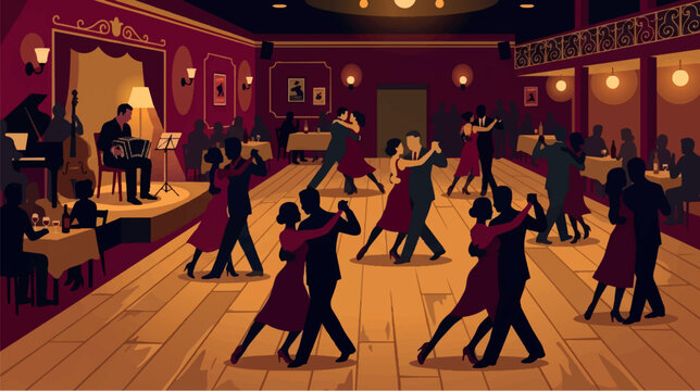 Elegant Tango Dancers in a Retro Ballroom Club with Live Band Vector