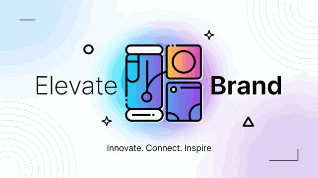 Elevate Brand: Innovate, Connect, Inspire - Abstract Graphic Design with Geometric Shapes and Gradient Colors.