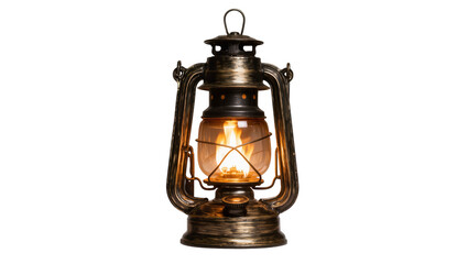 Antique kerosene lantern with glowing flame, isolated on transparent background © Viktor