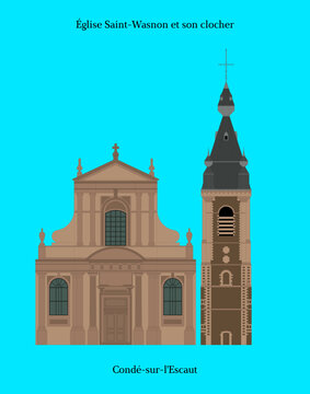 &Eacute;glise Saint-Wasnon et son clocher &agrave; Cond&eacute;-sur-l'Escaut