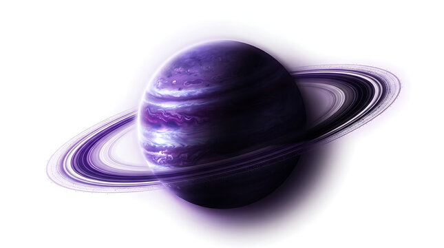 Stylized purple planet with glowing energy rings and atmospheric detail on white background astronomy celestial universe isolated artistic planetary exploration