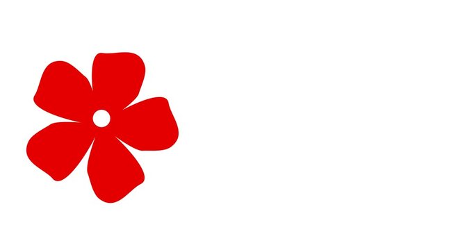 Animation of red flowers rotating on a white copy space background