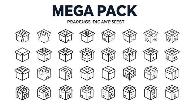 Collection of various cardboard box icons in isometric perspective, set of packaging and delivery symbols, seamless pattern elements