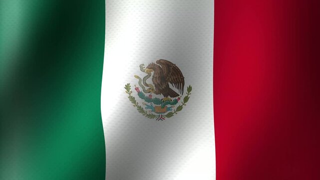 The flag of Mexico waving flutters in the wind close-up