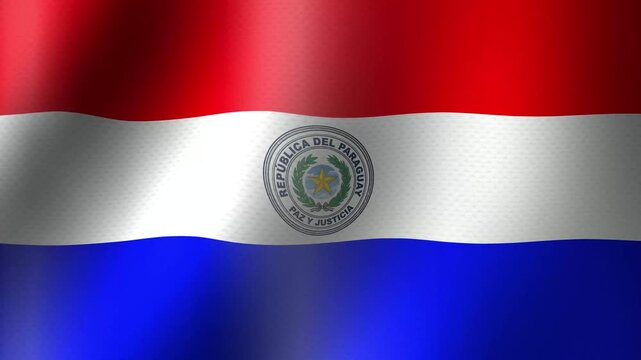 The flag of Paraguai waving flutters in the wind close-up