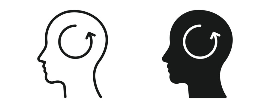 Mental Development Icon Set, Outline Style & Solid Icons, Vector Illustration