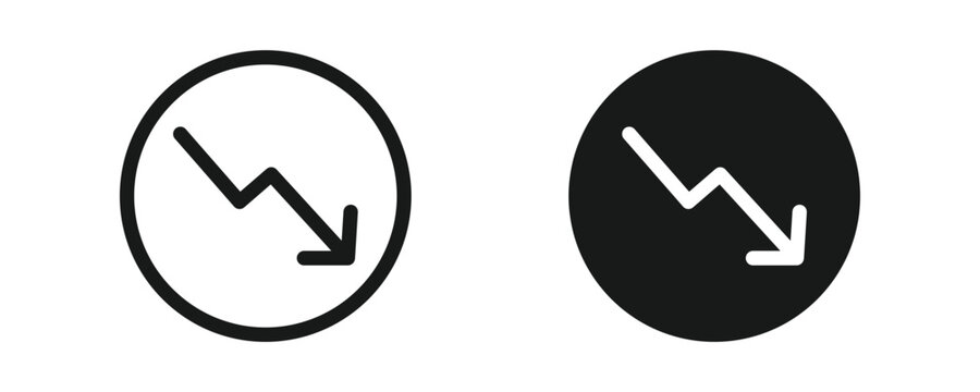 Downward Arrow Chart Icon Set, Outline Style & Solid Icons, Vector Illustration