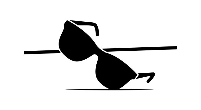 Silhouette of stylish sunglasses resting on a flat surface, minimalist design, black and white illustration