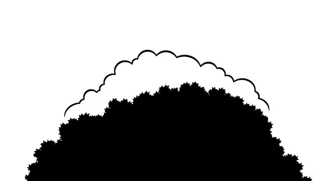 Silhouette of a dense, lush tree with a uniquely shaped cloud hovering above, creating a serene and tranquil atmosphere.