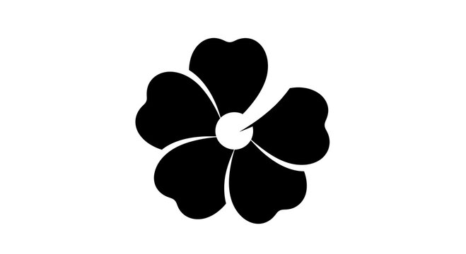 Minimalist black and white illustration of a stylized flower with six petals, abstract design, monochrome, simplicity