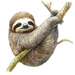 Watercolor illustration vector of Three-toed Sloth, isolated on a clean white background. © deltrion