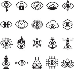 Obraz premium Creative Eye Logo Collection Set, Modern Vision and Security Vector Icons Bundle