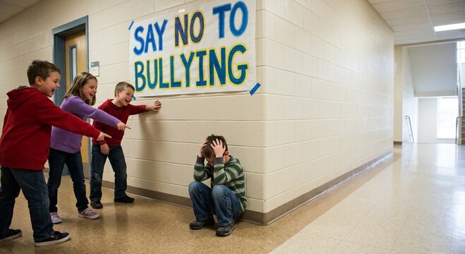 School bullying scene highlighting emotional impact and the importance of kindness and inclusion.
