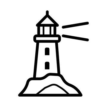 Pictogramme doodle de phare, style vectoriel minimaliste noir et blanc, id&eacute;al pour mer, c&ocirc;te, voyage, navigation, vacances et tourisme maritime.