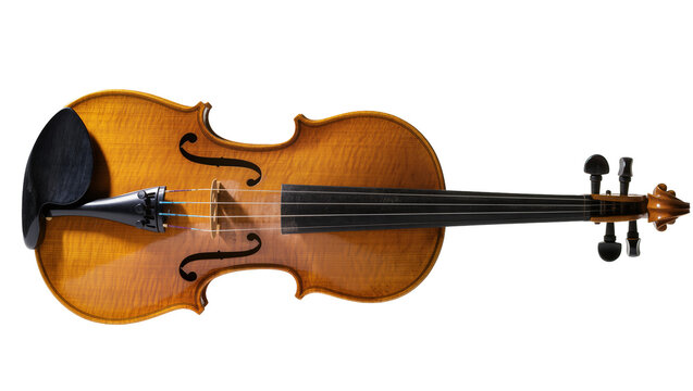 Antique wooden violin with ebony fingerboard and tailpiece, isolated on transparent background