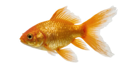 Fototapeta premium Bright orange goldfish with flowing fins, isolated on transparent background