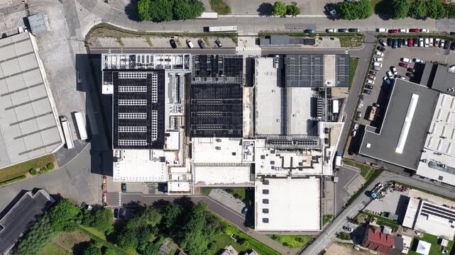 Hyperscale datacenter rooftop aerial view for cloud computing