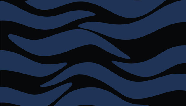 Graphic Pattern Background with Flowing Dark Waves and Navy-Blue Wavy Lines on a Black Surface for Modern Design Use