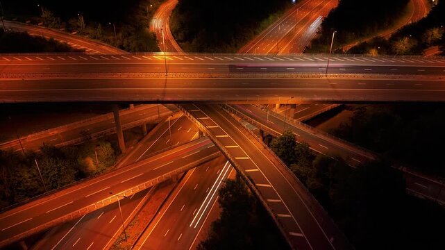 Highway Interchange Night Traffic Timelapse Movement