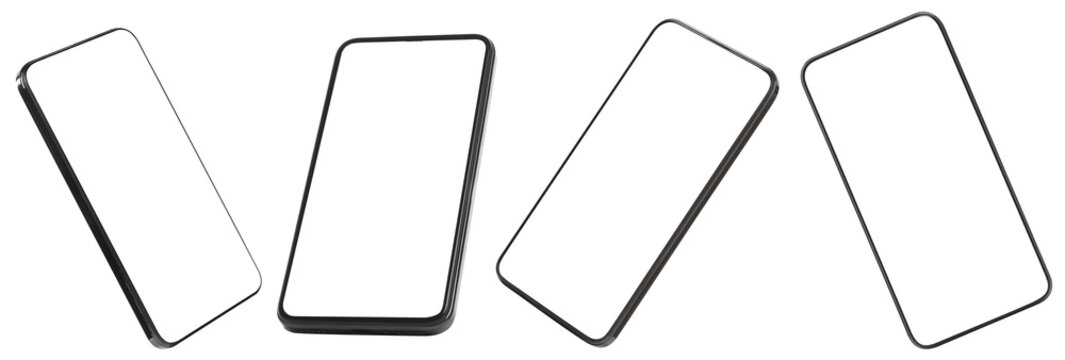 Set with mobile phone on transparent background