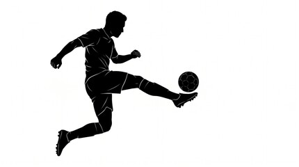 Obraz premium Silhouette of a soccer player in mid-air kicking a ball