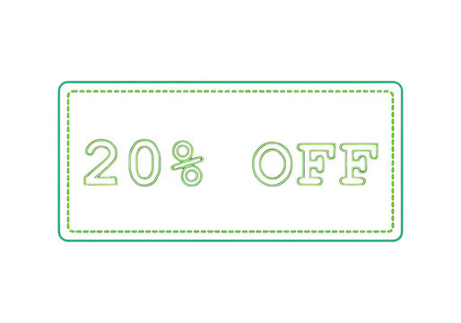 Neon 20% off green transparent text, ideal for promoting sales, discounts, and various special offers.