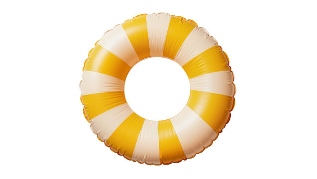 Yellow and white striped inflatable ring, isolated on transparent background