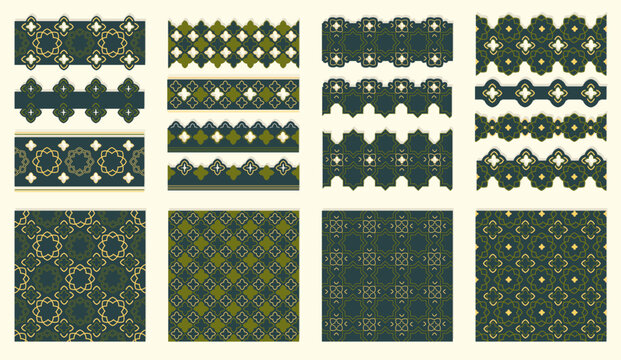 A set of vector seamless prints featuring Moroccan patterns. Stylish hand-drawn designs