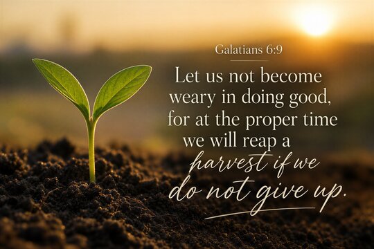 Perseverance in Faith: Inspirational Scripture Typography on Doing Good and Reaping Divine Harvest, Encouraging Steadfastness and Hope.