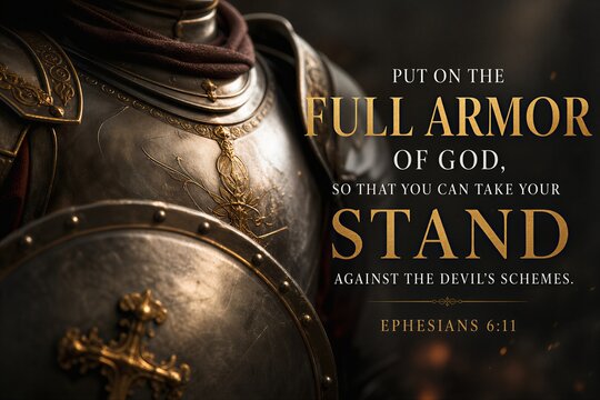 Spiritual Armor: Ephesians 6:11 Scripture Art, God's Full Armor Against Evil Schemes, Powerful Christian Typography.