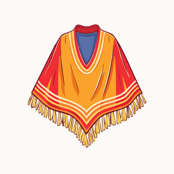 Colorful Mexican Poncho with Fringes