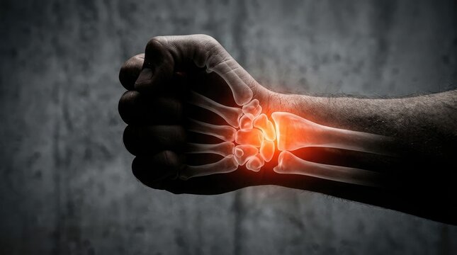 Wrist pain concept x ray with red highlight on joint