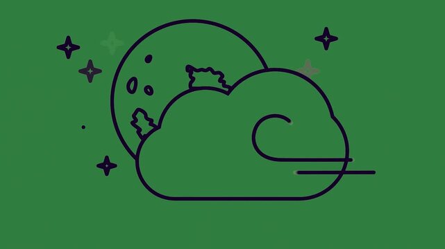Drawing Cloud Snail Stars Animated Green Screen Chroma Key