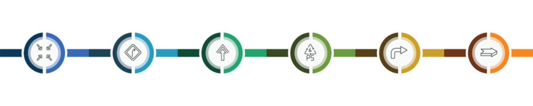 user interface icon set with exit full screen arrows, right curve, right arrow with turn, 3d forward arrow signs in flat outline style