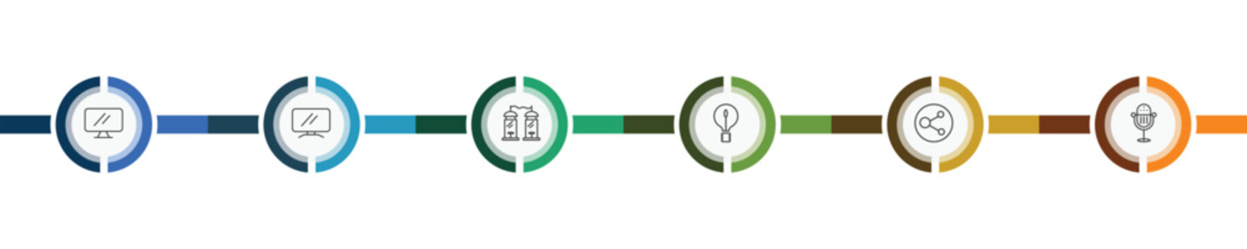 technology icon set with simple screen, lcd screen, circular database, signs in flat outline style
