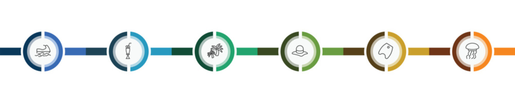 summer icon set with sea scooter, milkshake, bodyboard, jellyfish signs in flat outline style