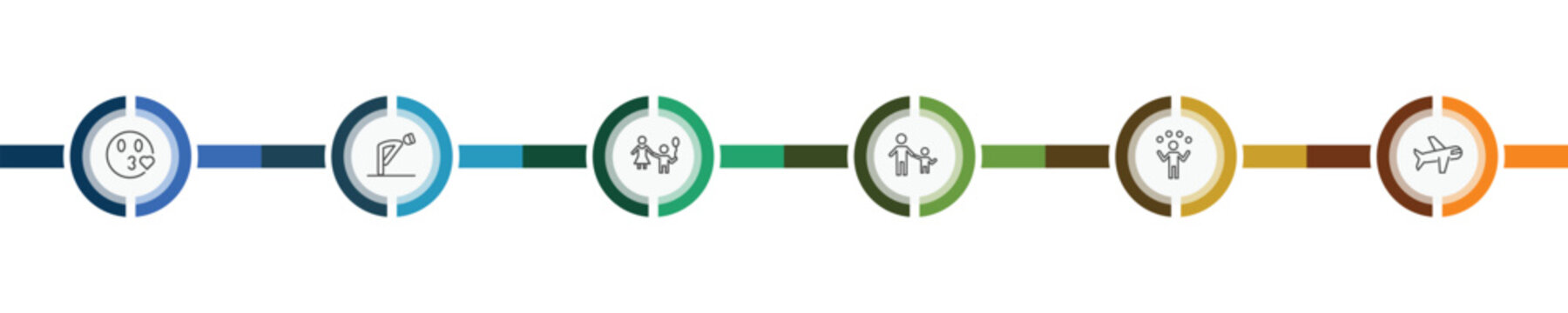 people and relation icon set with kiss smile, ruku, juggling ball, aviation signs in flat outline style