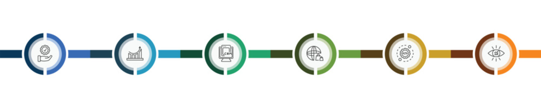 marketing icon set with execution, performance, configuration, business eye signs in flat outline style