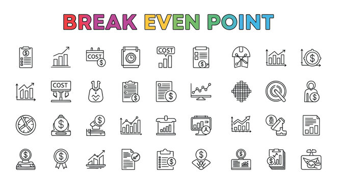 Financial business Icons Set Line Style White Background