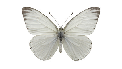 Delicate white butterfly with dark wing tips, isolated on transparent background © Denis