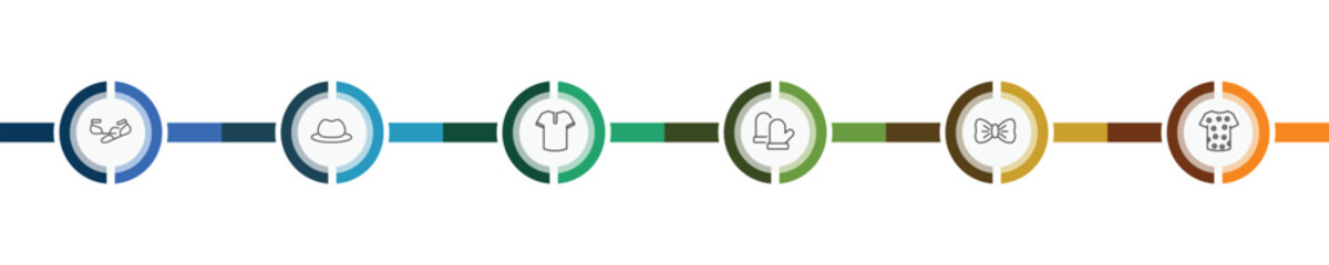clothes and outfit icon set with ballets flats, men hat, bow tie, t shirt with de signs in flat outline style © Abstract