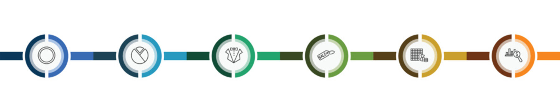 business and analytics icon set with dot, graph pie, economy games, dollar analysis bars signs in flat outline style