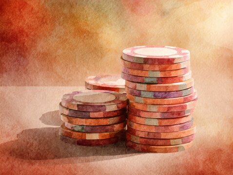 Watercolor Poker Chips Casino Gambling Stack Illustration Background