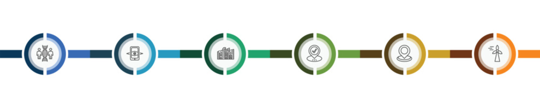 automation and high icon set with cloning, augmented reality, geolocation, eolic energy signs in flat outline style