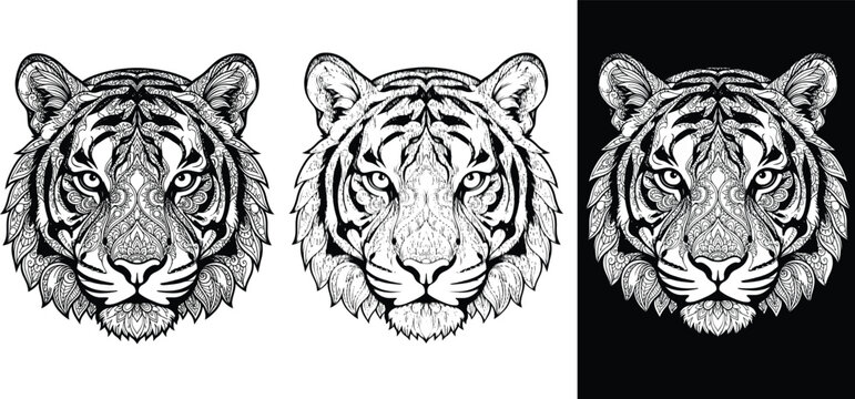 Minimalist Black and White Tiger Portrait in Stippled Sketch Style