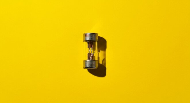Flat lay directly overhead view blown clear glass industrial fuse.