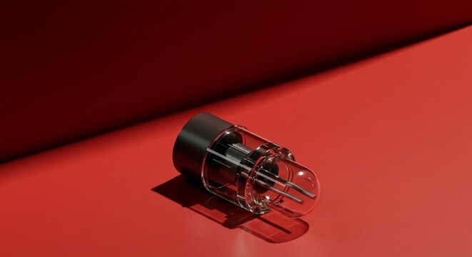 Isometric 45 degree angle studio view blown transparent glass electrical.