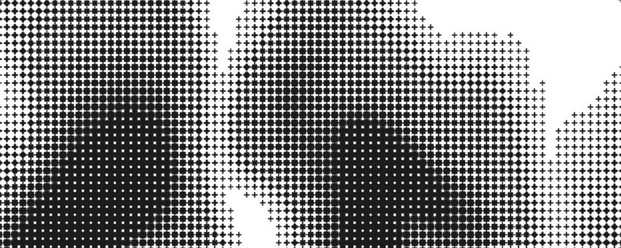 Pixelated bitmap gradient texture. Black and white dither pattern background. Abstract glitchy pattern. 8 bit video game screen wallpaper. Wide raster backdrop. Retro pixel art Illustration. Vector