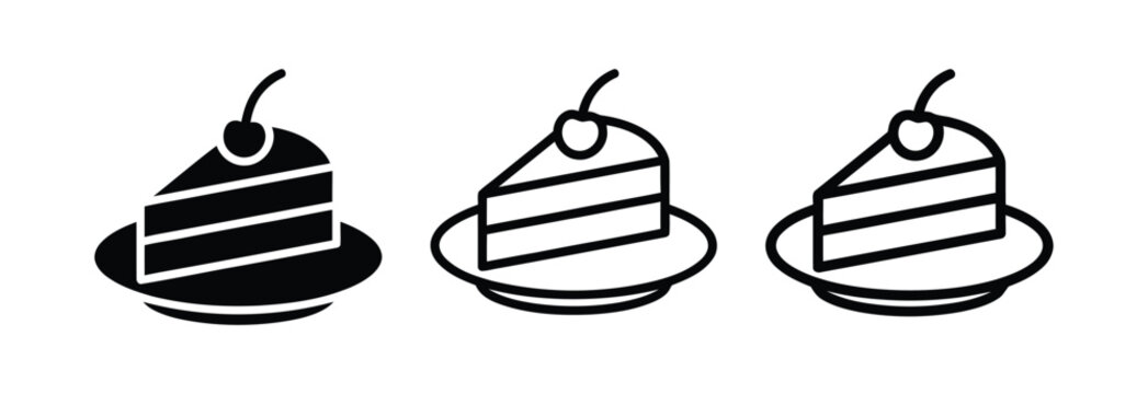 Black and white line art cake slice icons Vector