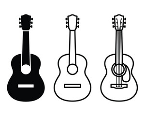 Naklejka premium Three acoustic guitars in black and white Vector